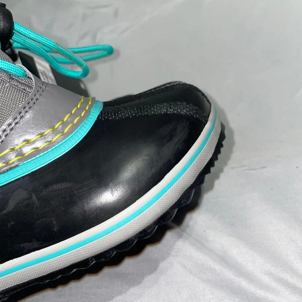 Sorel Yoot Pac Nylon Waterproof Winter‎ Boots Grey Black Teal NC1962-052 Kids 12